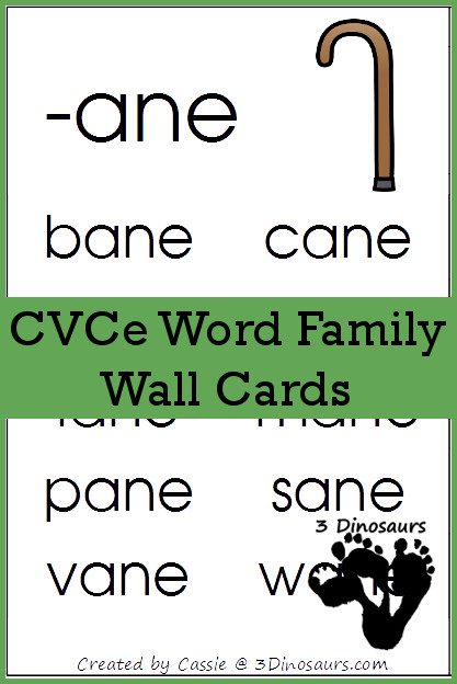 Free CVCe Word Family Wall Cards - 3Dinosaurs.com