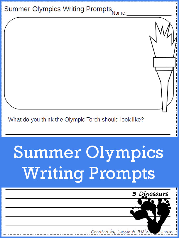 Free Summer Olympics Writing Prompts - 10 pages of printables - two types of lines - 3Dinosaurs.com