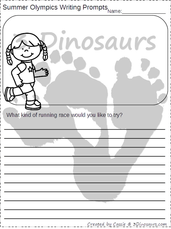 Free Summer Olympics Writing Prompts - 10 pages of printables - two types of lines - 3Dinosaurs.com