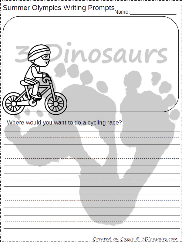 Free Summer Olympics Writing Prompts - 10 pages of printables - two types of lines - 3Dinosaurs.com