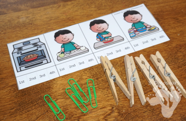 Free Apple Pie Sequencing Clip Cards - 4 clip cards, sequencing cards and a writing page - 3Dinosaurs.com