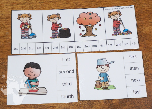 Sequencing Cards Set for Fall - 6 different sets with clip cards, task cards, no-prep worksheets and easy reader books $ - 3Dinosaurs.com