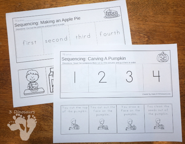 Sequencing Cards Set for Fall - 6 different sets with clip cards, task cards, no-prep worksheets and easy reader books $ - 3Dinosaurs.com