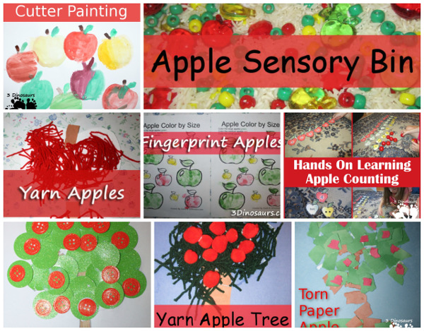 35+ Apple Activities from 3 Dinosaurs: crafts, sensory bins, hands-on activities, printables and more