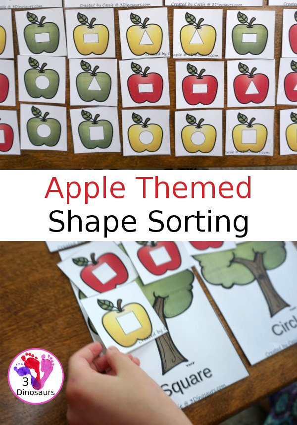 FREE Fun Hands-On Apple Shape Sorting Printable - circle, square, rectangle, and triangle - 3Dinosaurs.com