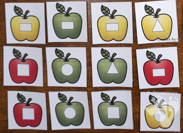 FREE Fun Hands-On Apple Shape Sorting Printable - circle, square, rectangle, and triangle - 3Dinosaurs.com