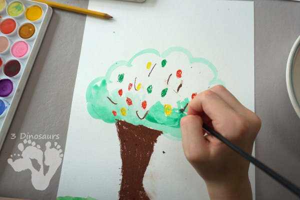 Fun Apple Trees: Watercolor and Oil Pastels - easy to do watercolor painting activity for kids of different ages - 3Dinosaurs.com