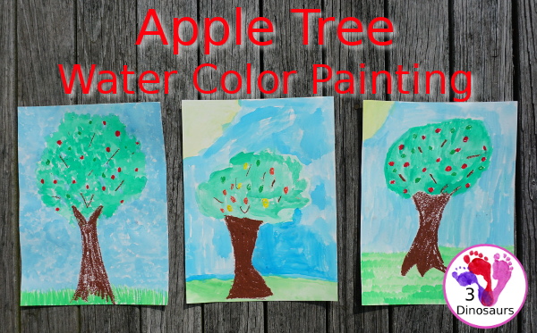 Fun Apple Trees: Watercolor and Oil Pastels - easy to do watercolor painting activity for kids of different ages - 3Dinosaurs.com