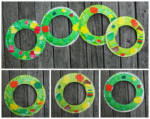 Fun Apple Themed Wreath: with oil pastels and apple punches - easy to do wreath that is great for fall  - 3Dinosaurs.com