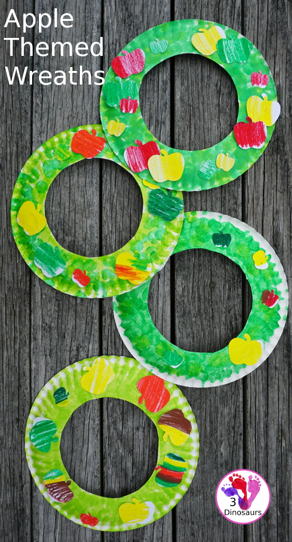 Easy to Make Apple Themed Wreath: with oil pastels and apple punches - easy to do wreath that is great for fall  - 3Dinosaurs.com