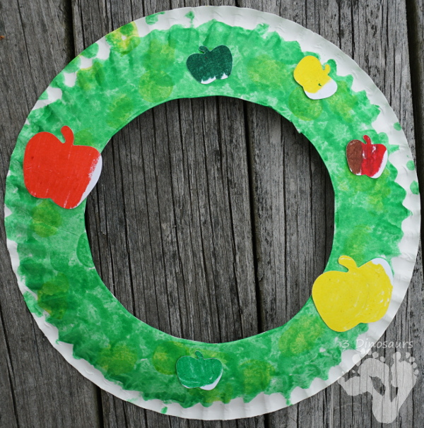 Fun Apple Themed Wreath: with oil pastels and apple punches - easy to do wreath that is great for fall  - 3Dinosaurs.com