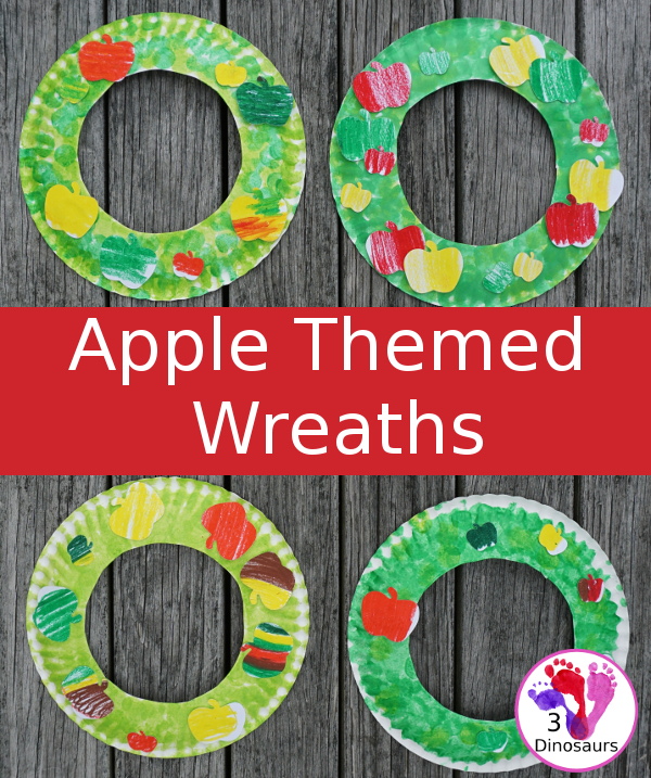 Fun Apple Themed Wreath: with oil pastels and apple punches - easy to do wreath that is great for fall  - 3Dinosaurs.com