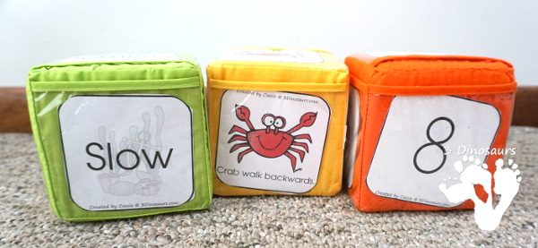 Free Crab Walk Gross Motor Dice -  3 movements with speed dice included with dice and dice inserts - 3Dinosaurs.com