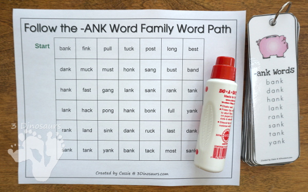 Free CVCC Word Family Word Paths: ANK INK ONK & UNK - 3Dinosaurs.com