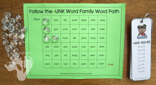 Free CVCC Word Family Word Paths: ANK INK ONK & UNK - 3Dinosaurs.com