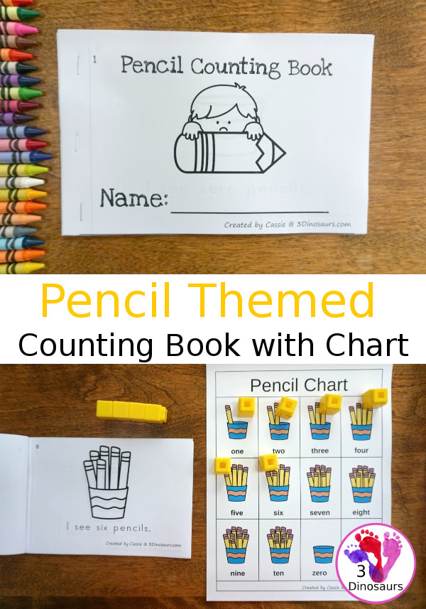 Free Pencil Number Counting Book & Chart - numbers 0 to 10 with matching number chart - 3Dinosaurs.com