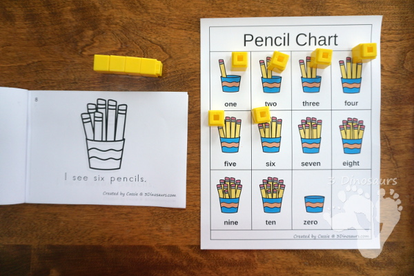 Free Pencil Number Counting Book & Chart - numbers 0 to 10 with matching number chart - 3Dinosaurs.com