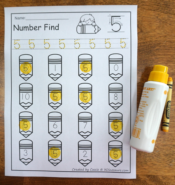 Pencil Number Find - easy to use no-prep printable numbers 0 to 20 $ - 3Dinosaurs.com