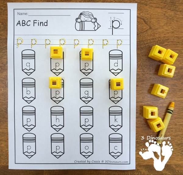 Easy No-Prep Pencil Find - easy no-prep printables with a fun school theme 52 pages with uppercase and lowercase $ - 3Dinosaurs.com