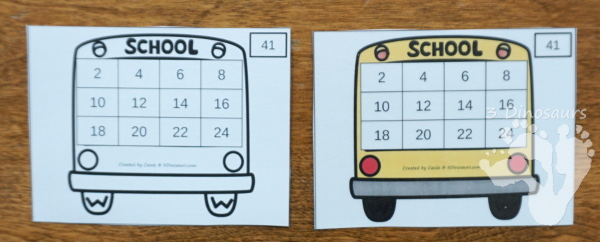 Skip Counting: Bus Theme Task Cards - 12 wall cards with matching task cards and worksheets - 3Dinosaurs.com #taskcards #tpt #skipcounting #backtoschool