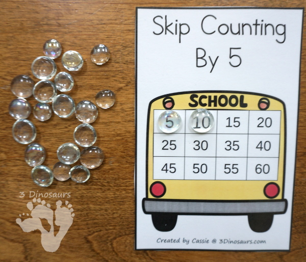 Skip Counting: Bus Theme Task Cards - 12 wall cards with matching task cards and worksheets - 3Dinosaurs.com #taskcards #tpt #skipcounting #backtoschool