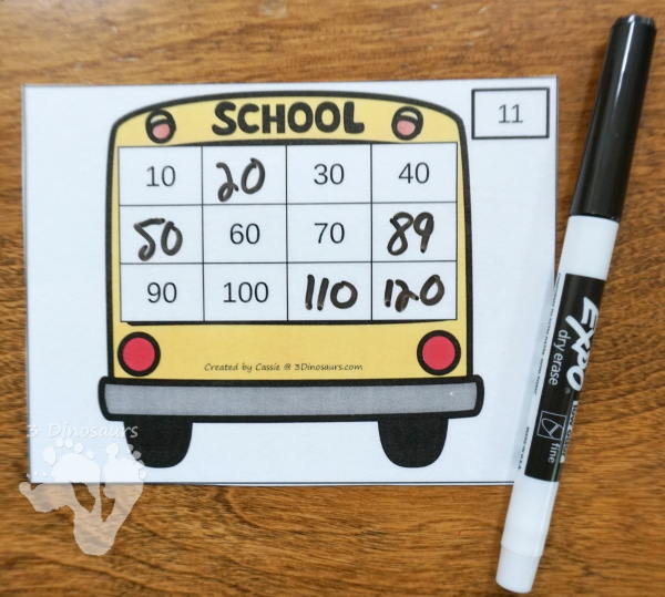 Skip Counting: Bus Theme Task Cards - 12 wall cards with matching task cards and worksheets - 3Dinosaurs.com #taskcards #tpt #skipcounting #backtoschool