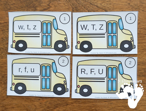 School Bus Theme ABC Order Task Cards - 2 set of cards with 3 recording sheet options to use to work on alphabet letter order - 3Dinosaurs.com