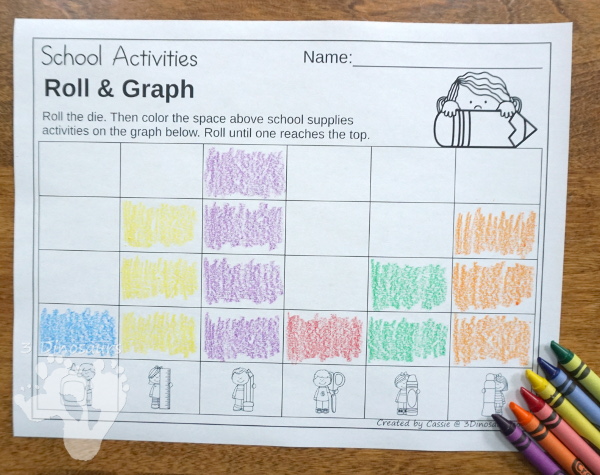 Free Back to School Supplies Themed Graphing - with 1 graphing sheet and 2 options for the dice. - 3Dinosaurs.com