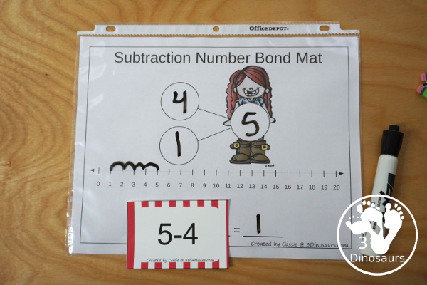 Free Subtraction Flashcards: 1 to 10 for kindergarten, first grade, and second grade with ways to use with and five color options - 3Dinosaurs.com