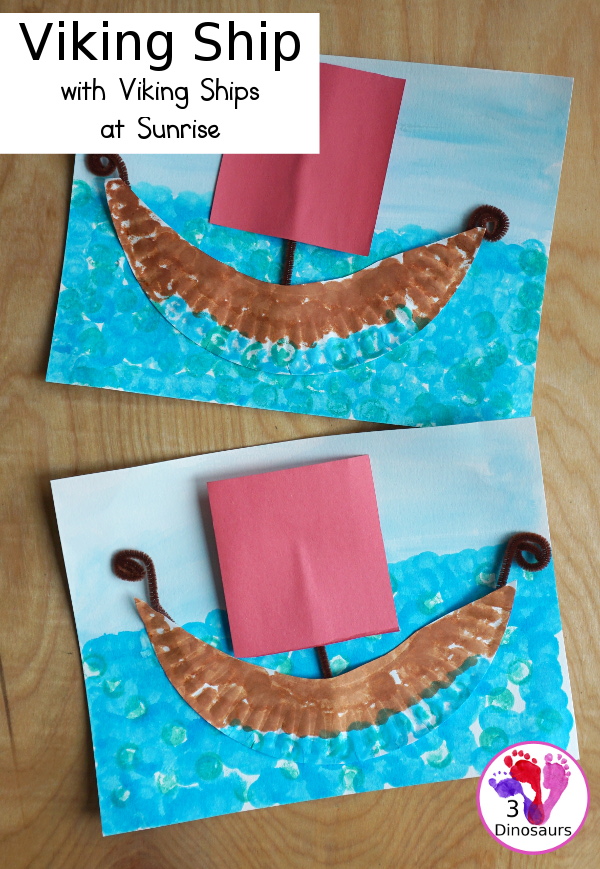 Easy to Make Viking Ship with Viking Ships at Sunrise - with a paper plate, dot markers and watercolors to make this fun craft of a Viking Ship for the Magic Tree House Book- 3Dinosaurs.com