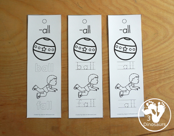 CVCC Word Family Coloring Bookmarks - fun picture bookmarks for kids to work on CVCC words with the CVCC ending two pictures with coloring, tracin and writing for the words - 3Dinosaurs.com