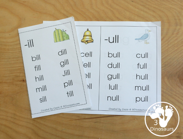 Free CVCC Word Family Wall Cards - has 29 CVCC word endings with a picture in the word family and examples of the CVCC words for that word family- 3Dinosaurs.com