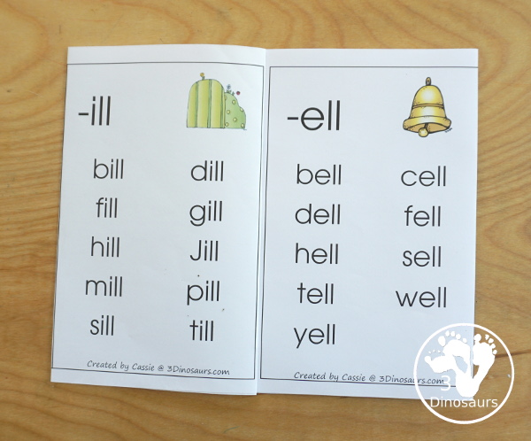 Free CVCC Word Family Wall Cards - has 29 CVCC word endings with a picture in the word family and examples of the CVCC words for that word family- 3Dinosaurs.com