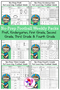 No-Prep Football Weekly Packs PreK to 4th Grad