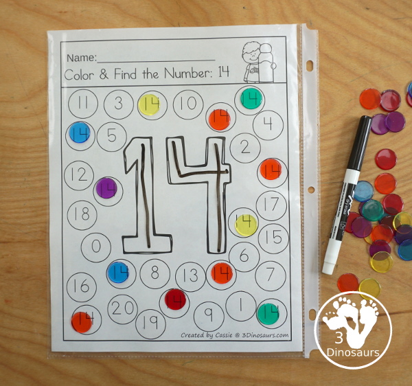 Number: Color the Number & Find the Number - it has numbers 0 to 20 with color the number and the find the number - 3Dinosaurs.com