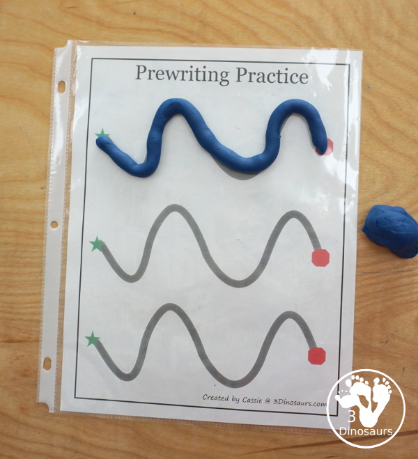 Free Prewriting Practice Solid & Dashed Printables - easy to use with start and stop lines for kids to use - 3Dinosaurs.com #prewriting #finemotorskills #freeprintables