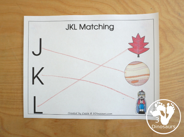 Free Romping & Roaring JKL Review Pack - with letter j, letter k, and letter l printables for reviewing the three letters with tracing, puzzles, coloring pages, finger puppets, game and more- 3Dinosaurs.com