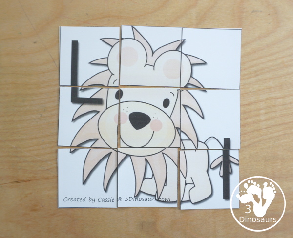 Free Romping & Roaring L Pack Letter Pack: L is for Lion - a letter l pack that has prewriting, finding letters, tracing letters, coloring pages, shapes, puzzles and more - 3Dinosaurs.com