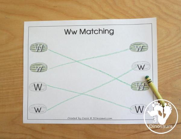 Free Romping & Roaring W Pack: Letter W is for Watermelon  - a letter W pack that has prewriting, finding letters, tracing letters, coloring pages, shapes, puzzles and more - 3Dinosaurs.com