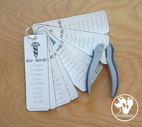 Trigraph Bookmarks - with a picture of a trigraph the three letters that make the trigraph and a word list of that trigraph single print and teacher print options - 3Dinosaurs.com