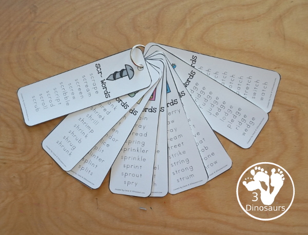 Trigraph Bookmarks - with a picture of a trigraph the three letters that make the trigraph and a word list of that trigraph single print and teacher print options - 3Dinosaurs.com