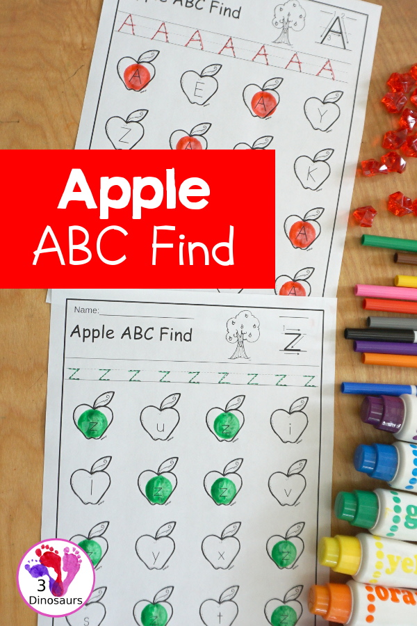 Apple Themed ABC Find: Uppercase or Lowercase with tracing $  has 52 pages of printables with tracing the letter and find the letter for kids. - 3Dinosaurs.com