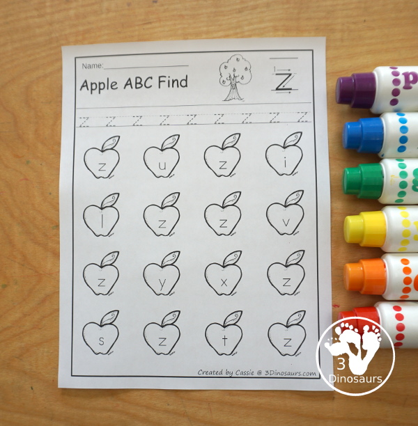 Apple Themed ABC Find: Uppercase or Lowercase with tracing $  has 52 pages of printables with tracing the letter and find the letter for kids. - 3Dinosaurs.com