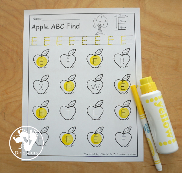 Apple Themed ABC Find: Uppercase or Lowercase with tracing $  has 52 pages of printables with tracing the letter and find the letter for kids. - 3Dinosaurs.com