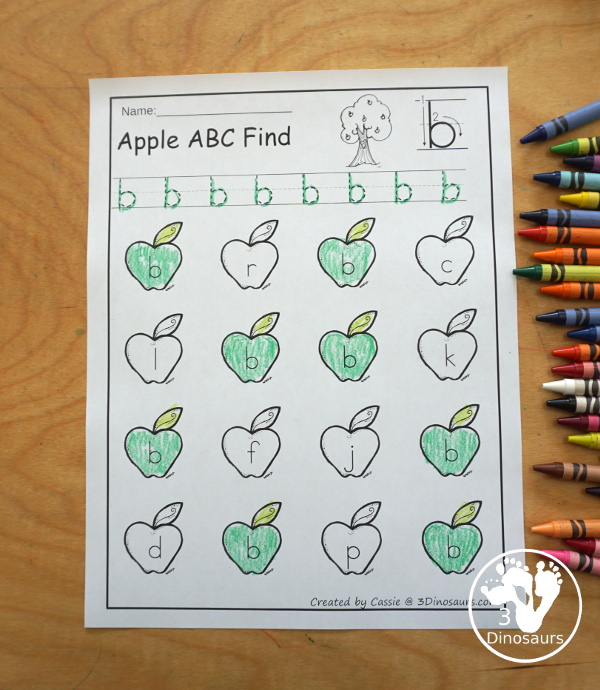 Apple Themed ABC Find: Uppercase or Lowercase with tracing $  has 52 pages of printables with tracing the letter and find the letter for kids. - 3Dinosaurs.com