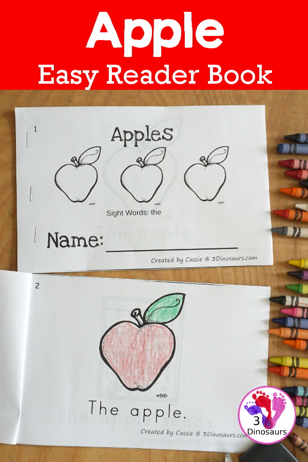 Free Apple Easy Reader Book - a fun 8 page book with different apple themes in the book with a sight word the focus with the apple themes - 3Dinosaurs.com