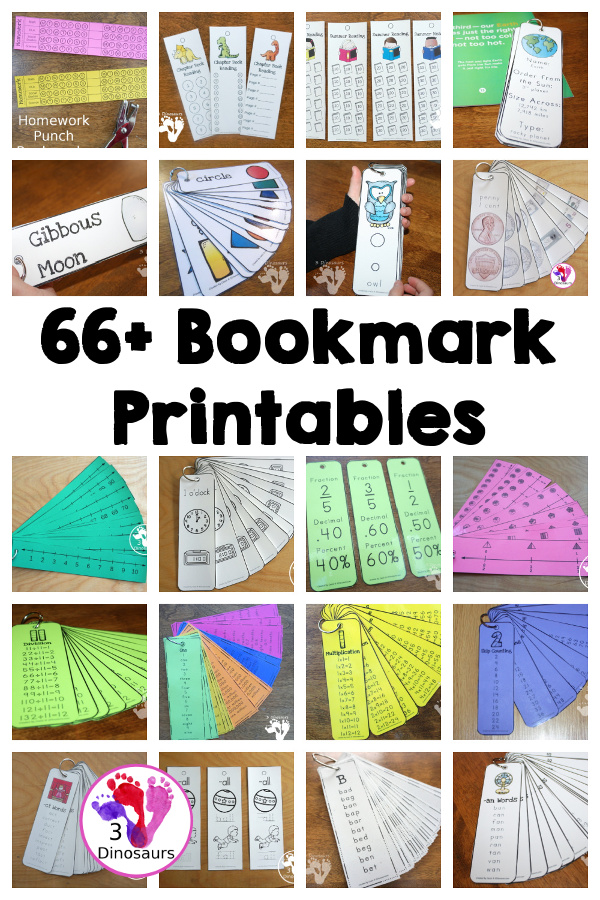 66+ Bookmark Printables: Learning to Read, Preschool, Math and Reading - Easy to use bookmarks for learning and reading with various levels of learning in the different themes and types - 3Dinosaurs.com