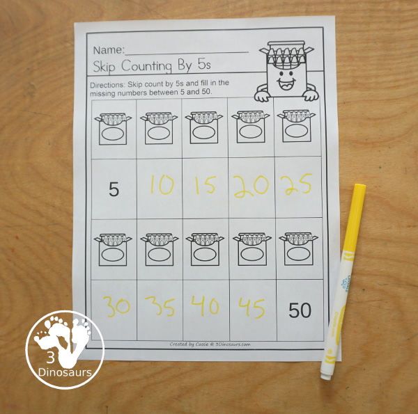 Crayon Skip Counting Set - Skip Counting 2 to 12 - A great way to work on skip counting with different activities from skip counting worksheets, skip counting puzzles, skip counting task cards, skip counting number lines and more. All with a fun crayon theme for school.  - 3Dinosaurs.com