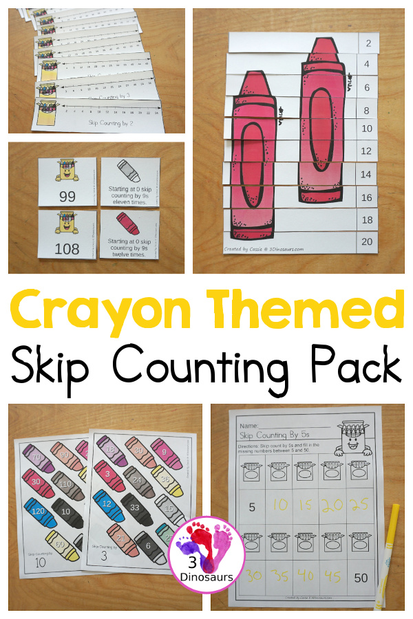 Crayon Skip Counting Set - Skip Counting 2 to 12 - A great way to work on skip counting with different activities from skip counting worksheets, skip counting puzzles, skip counting task cards, skip counting number lines and more. All with a fun crayon theme for school.  - 3Dinosaurs.com