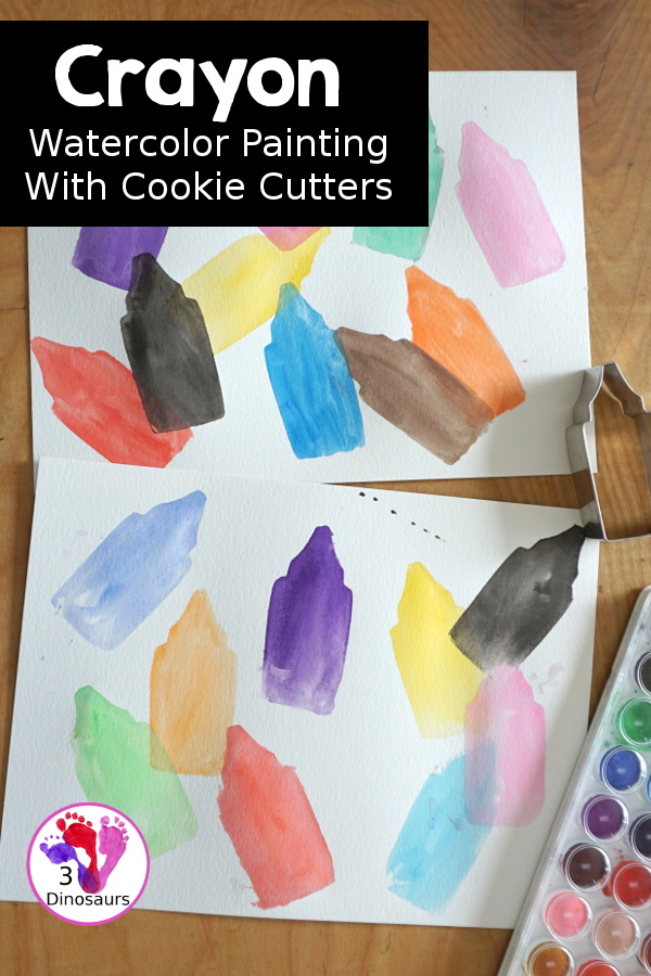 Crayon Watercolor Painting - a fun back to school painting with a crayon cookie cutter that is perfect for learning colors and easy craft for back to school.- 3Dinosaurs.com